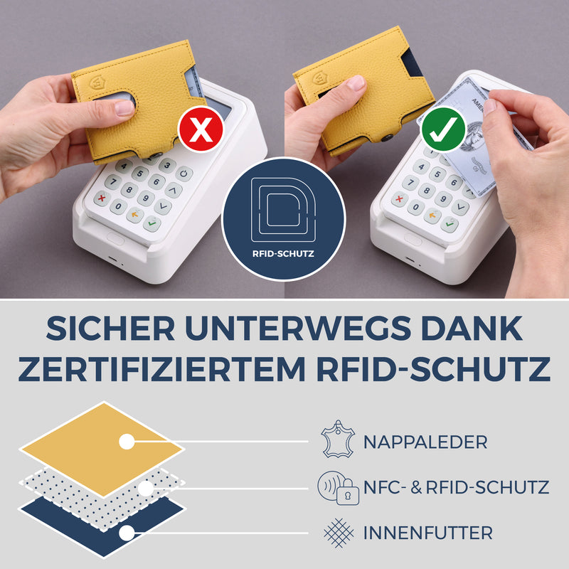 Slim Wallet mit RFID-Schutz, 5 Kartenfächer & XL-Münzfach (Genarbt)