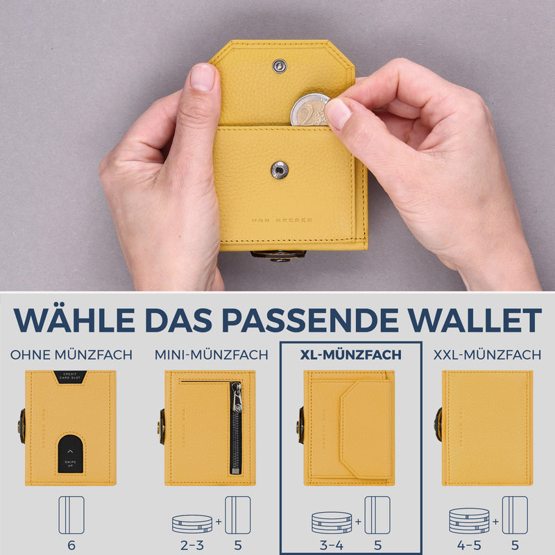 Slim Wallet mit RFID-Schutz, 5 Kartenfächer & XL-Münzfach (Genarbt)