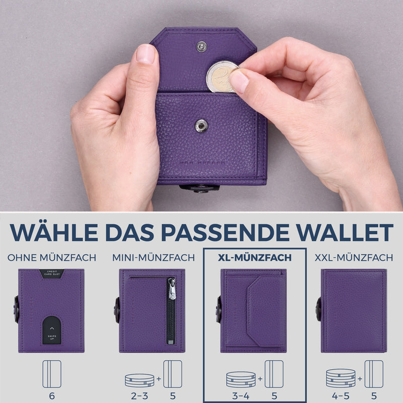 Slim Wallet mit RFID-Schutz, 5 Kartenfächer & XL-Münzfach (Genarbt)