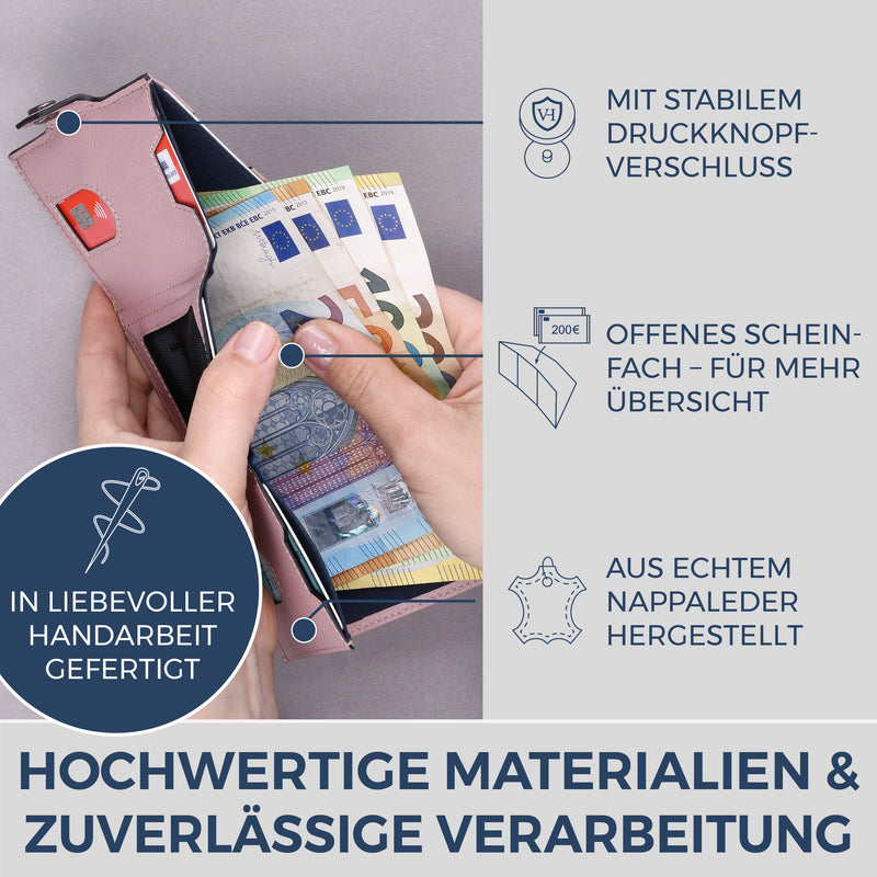 Slim Wallet mit RFID-Schutz, 5 Kartenfächer & XL-Münzfach (Genarbt)