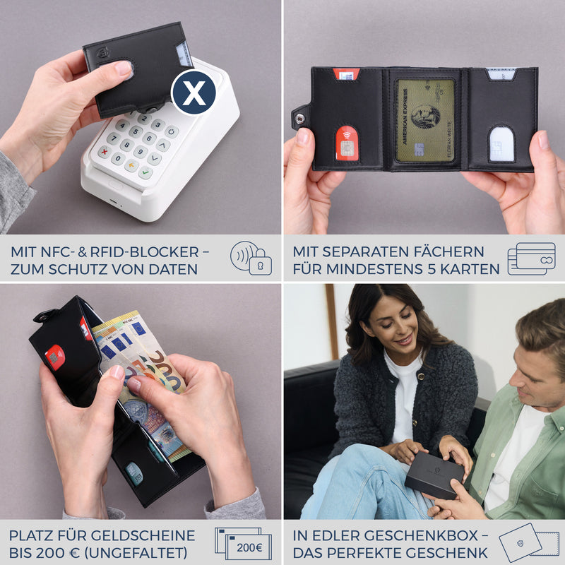Slim Wallet mit RFID-Schutz, 5 Kartenfächer & XL-Münzfach (Glatt)