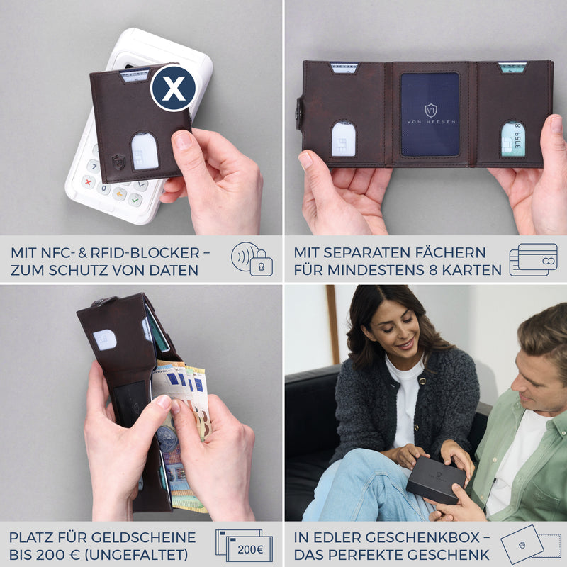 Slim Wallet mit RFID-Schutz, 5 Kartenfächer & XL-Münzfach (Waxy)
