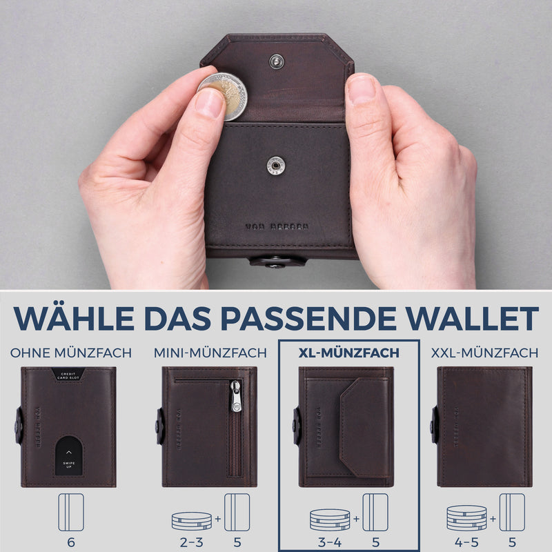 Slim Wallet mit RFID-Schutz, 5 Kartenfächer & XL-Münzfach (Waxy)