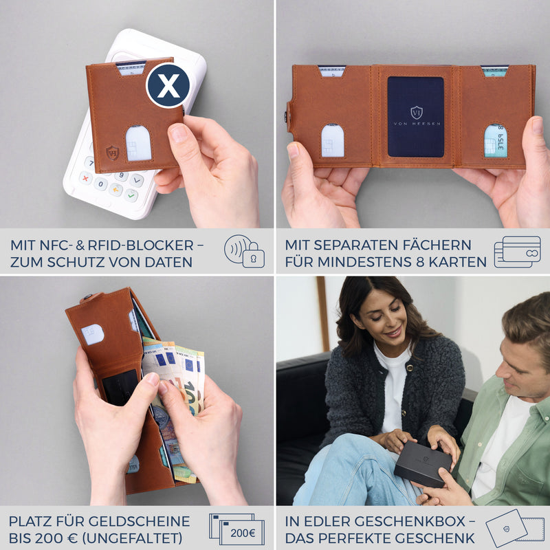 Slim Wallet mit RFID-Schutz, 5 Kartenfächer & XL-Münzfach (Waxy)