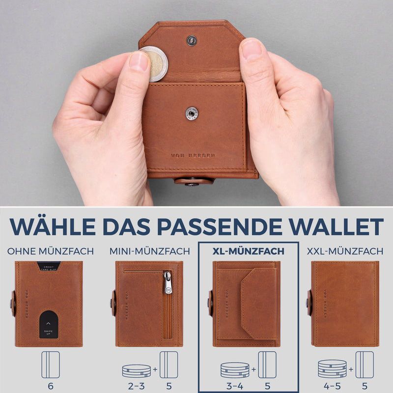 Slim Wallet mit RFID-Schutz, 5 Kartenfächer & XL-Münzfach (Waxy)