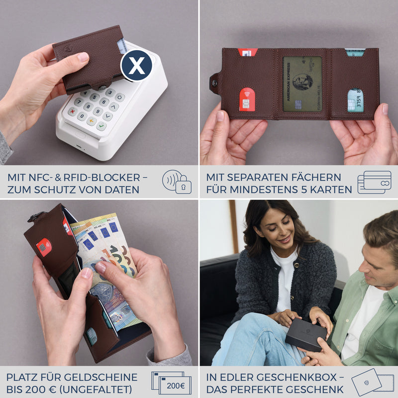Slim Wallet mit RFID-Schutz, 5 Kartenfächer & XXL-Münzfach (Genarbt)