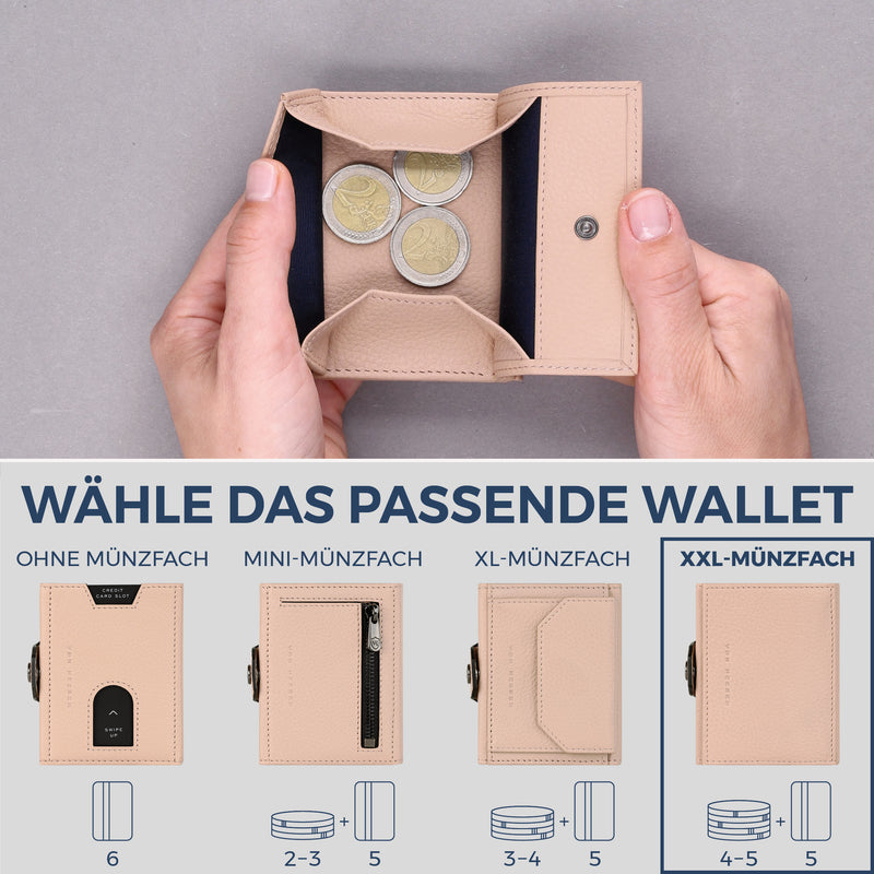 Slim Wallet mit RFID-Schutz, 5 Kartenfächer & XXL-Münzfach (Genarbt)