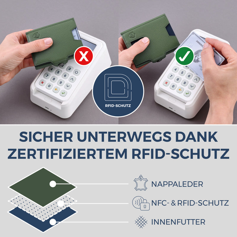 Slim Wallet mit RFID-Schutz, 5 Kartenfächer & XXL-Münzfach (Genarbt)