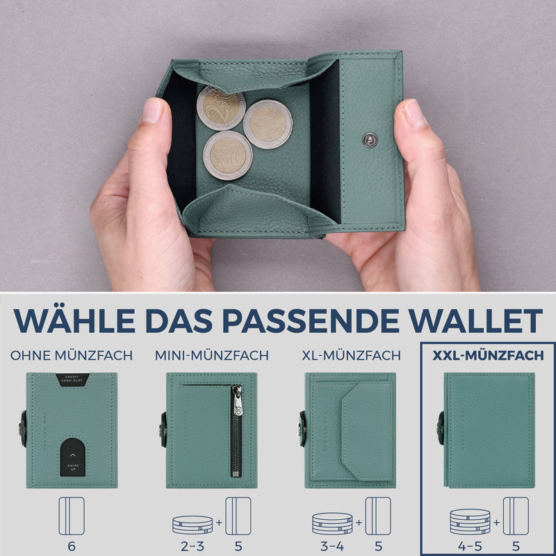 Slim Wallet mit RFID-Schutz, 5 Kartenfächer & XXL-Münzfach (Genarbt)
