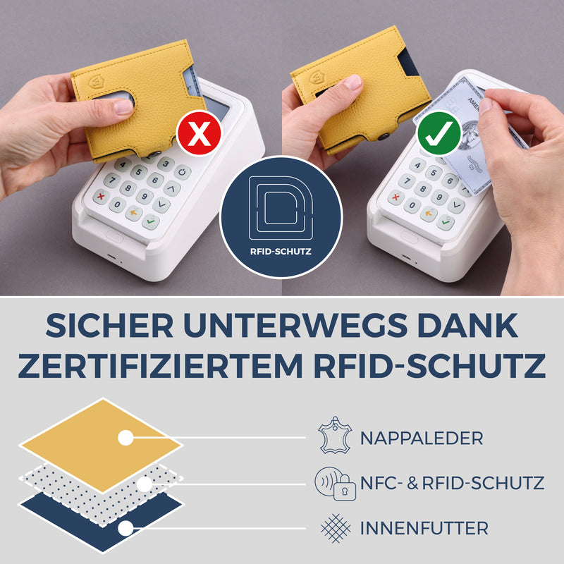 Slim Wallet mit RFID-Schutz, 5 Kartenfächer & XXL-Münzfach (Genarbt)
