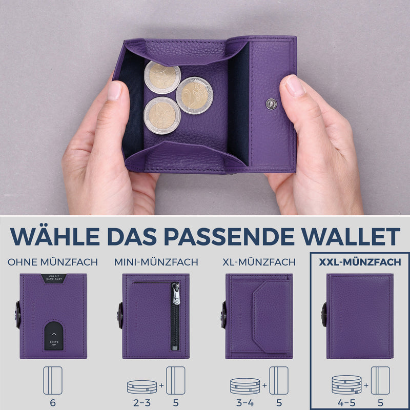 Slim Wallet mit RFID-Schutz, 5 Kartenfächer & XXL-Münzfach (Genarbt)