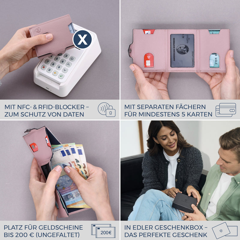 Slim Wallet mit RFID-Schutz, 5 Kartenfächer & XXL-Münzfach (Genarbt)