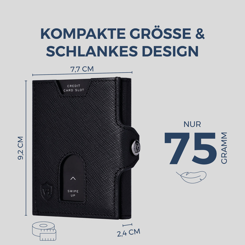 Slim Wallet mit RFID-Schutz, 5 Kartenfächer & XXL-Münzfach (Saffiano)