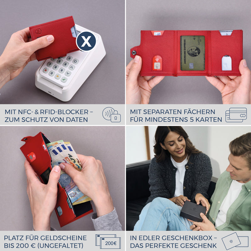 Slim Wallet mit RFID-Schutz, 5 Kartenfächer & XXL-Münzfach (Saffiano)