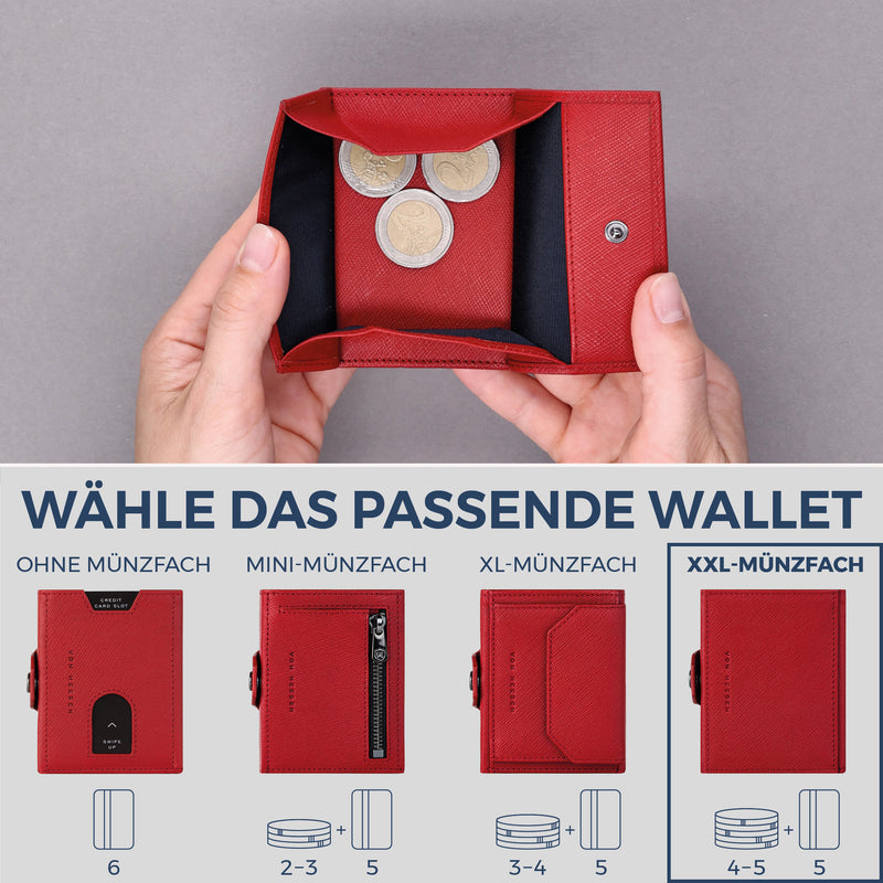 Slim Wallet mit RFID-Schutz, 5 Kartenfächer & XXL-Münzfach (Saffiano)