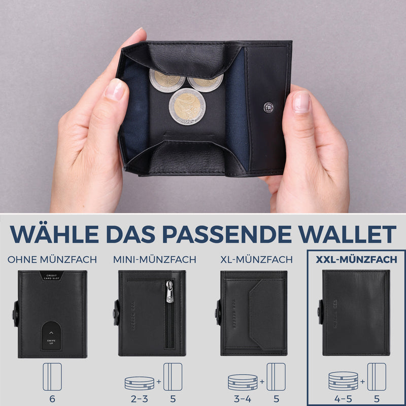 Slim Wallet mit RFID-Schutz, 5 Kartenfächer & XXL-Münzfach (Glatt)