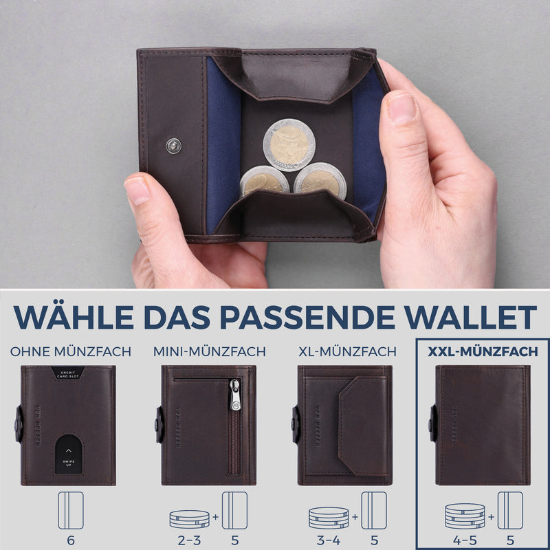 Slim Wallet mit RFID-Schutz, 5 Kartenfächer & XXL-Münzfach (Waxy)