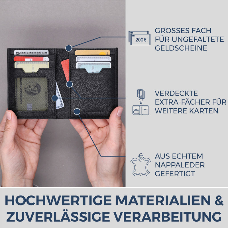 Geldbörse mit RFID-Schutz, 8 Kartenfächer und XXL-Münzfach (Genarbt)