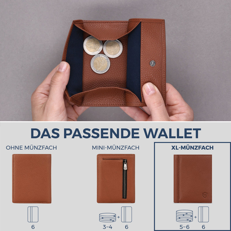 Geldbörse mit RFID-Schutz, 8 Kartenfächer und XXL-Münzfach (Genarbt)
