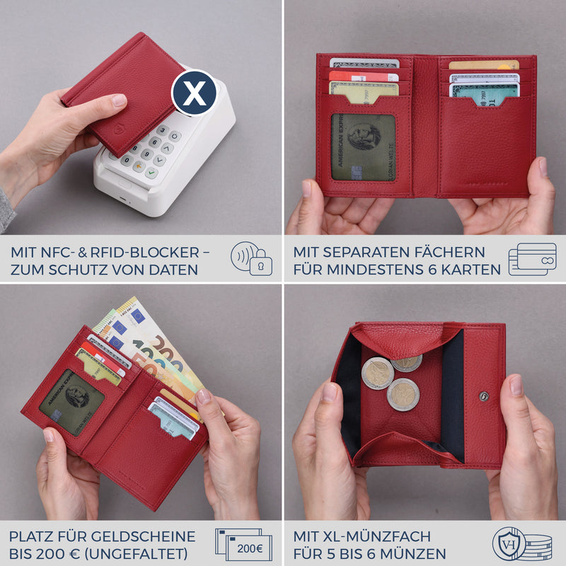 Geldbörse mit RFID-Schutz, 8 Kartenfächer und XXL-Münzfach (Genarbt)