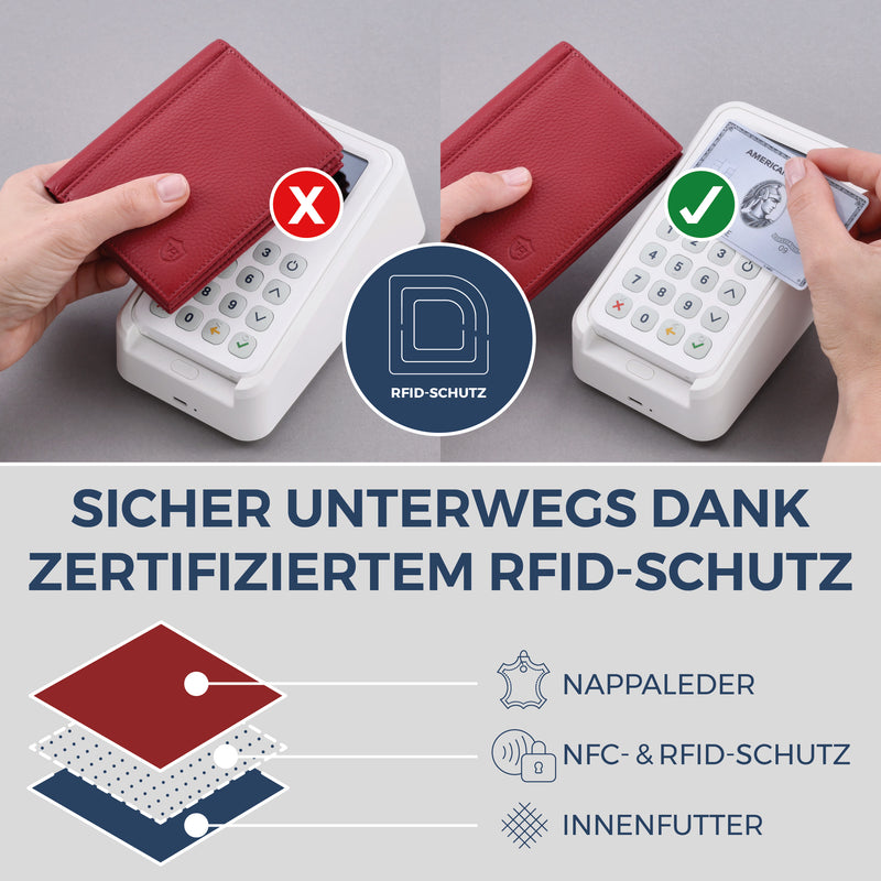 Geldbörse mit RFID-Schutz, 8 Kartenfächer und XXL-Münzfach (Genarbt)