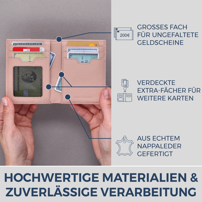 Geldbörse mit RFID-Schutz, 8 Kartenfächer und XXL-Münzfach (Genarbt)
