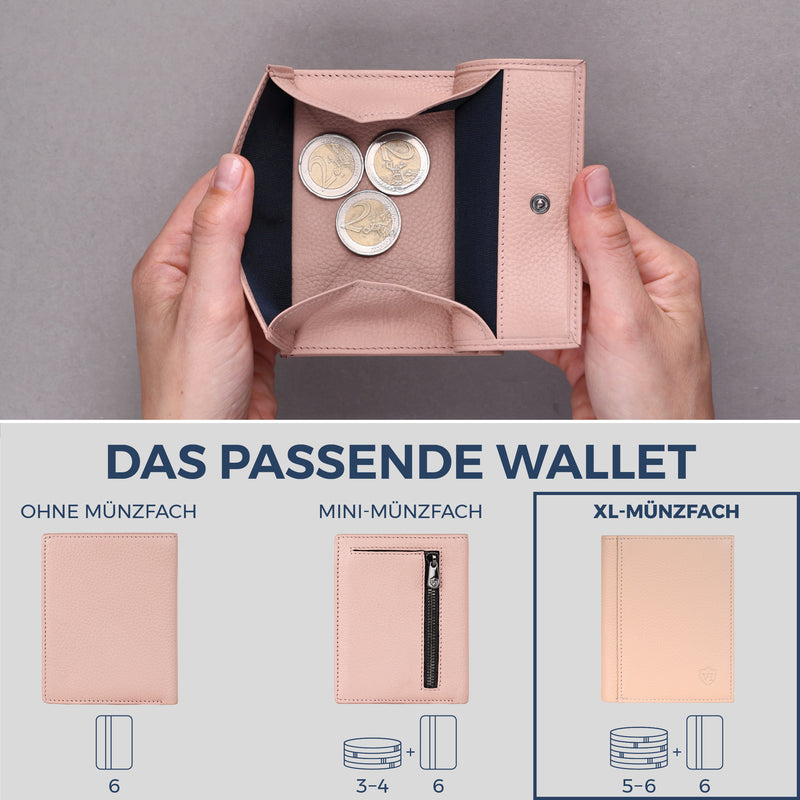 Geldbörse mit RFID-Schutz, 8 Kartenfächer und XXL-Münzfach (Genarbt)