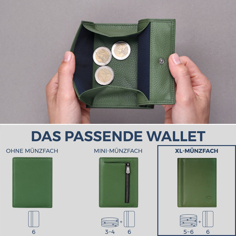 Geldbörse mit RFID-Schutz, 8 Kartenfächer und XXL-Münzfach (Genarbt)