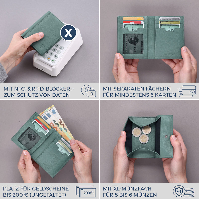 Geldbörse mit RFID-Schutz, 8 Kartenfächer und XXL-Münzfach (Genarbt)