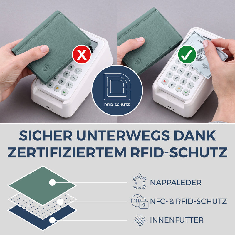 Geldbörse mit RFID-Schutz, 8 Kartenfächer und XXL-Münzfach (Genarbt)