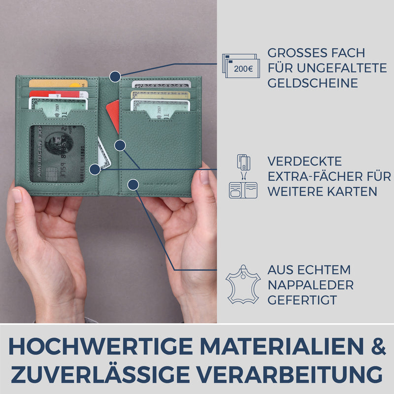 Geldbörse mit RFID-Schutz, 8 Kartenfächer und XXL-Münzfach (Genarbt)