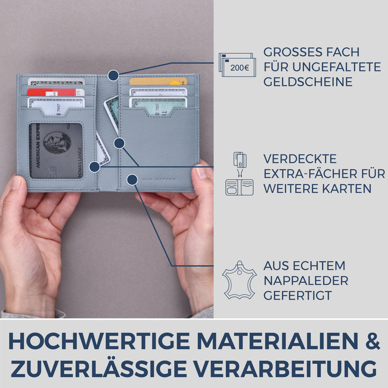 Geldbörse mit RFID-Schutz, 8 Kartenfächer und XXL-Münzfach (Genarbt)