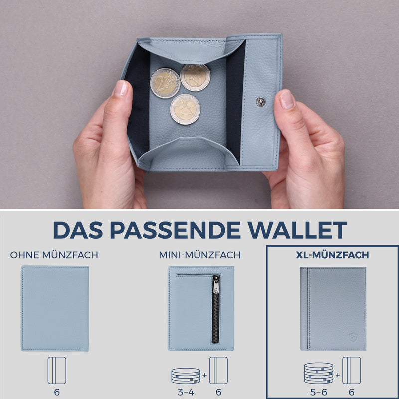 Geldbörse mit RFID-Schutz, 8 Kartenfächer und XXL-Münzfach (Genarbt)