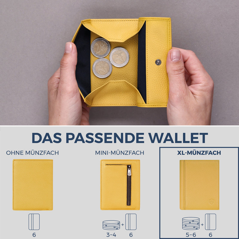 Geldbörse mit RFID-Schutz, 8 Kartenfächer und XXL-Münzfach (Genarbt)