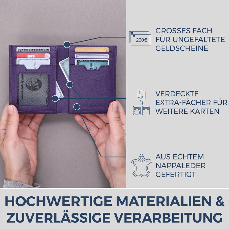 Geldbörse mit RFID-Schutz, 8 Kartenfächer und XXL-Münzfach (Genarbt)