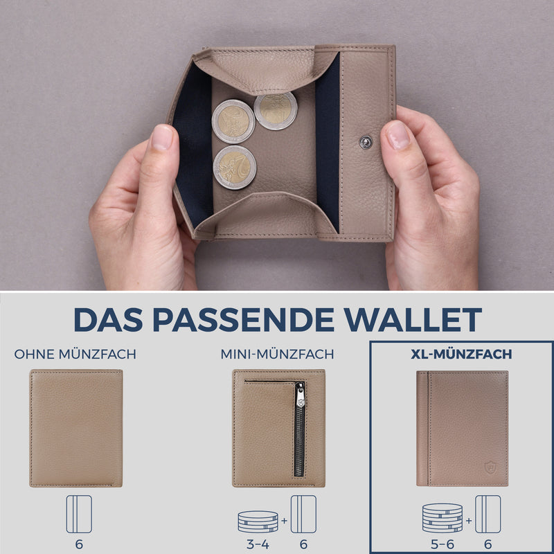 Geldbörse mit RFID-Schutz, 8 Kartenfächer und XXL-Münzfach (Genarbt)