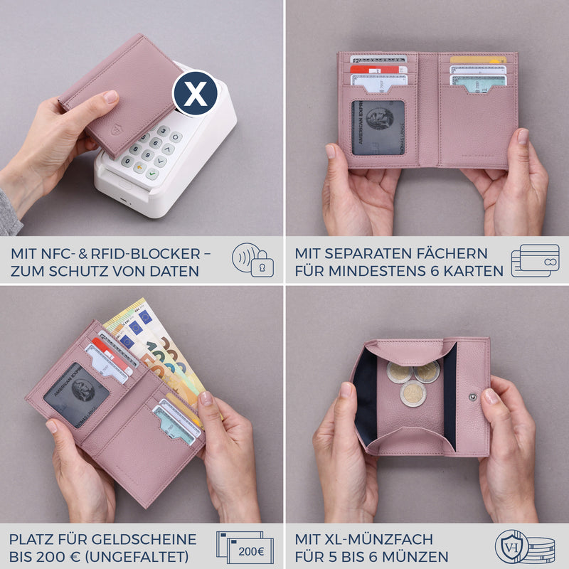 Geldbörse mit RFID-Schutz, 8 Kartenfächer und XXL-Münzfach (Genarbt)