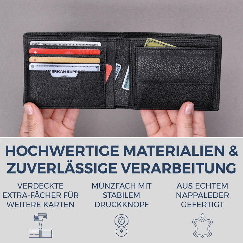 Geldbörse mit RFID-Schutz & 8 Kartenfächer (Genarbt)