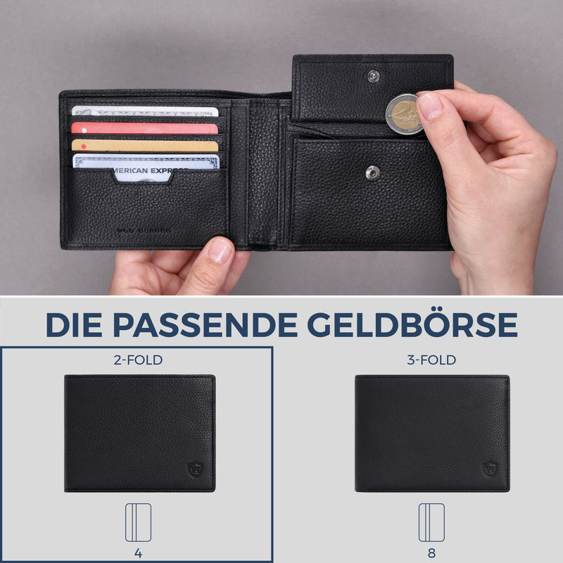Geldbörse mit RFID-Schutz & 8 Kartenfächer (Genarbt)