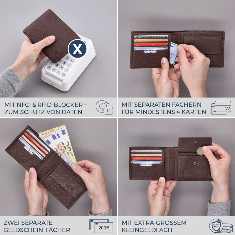 Geldbörse mit RFID-Schutz & 8 Kartenfächer (Genarbt)