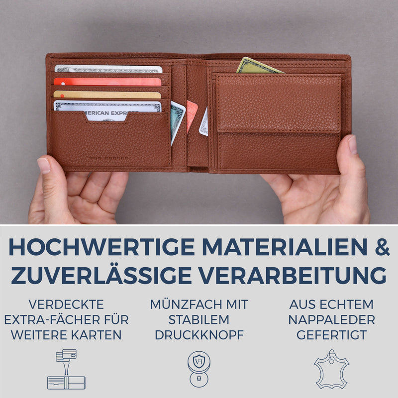 Geldbörse mit RFID-Schutz & 8 Kartenfächer (Genarbt)