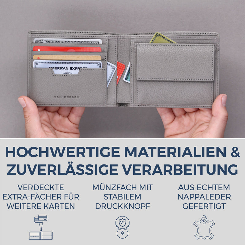 Geldbörse mit RFID-Schutz & 8 Kartenfächer (Genarbt)
