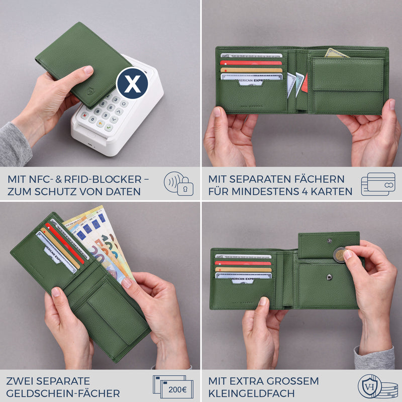 Geldbörse mit RFID-Schutz & 8 Kartenfächer (Genarbt)