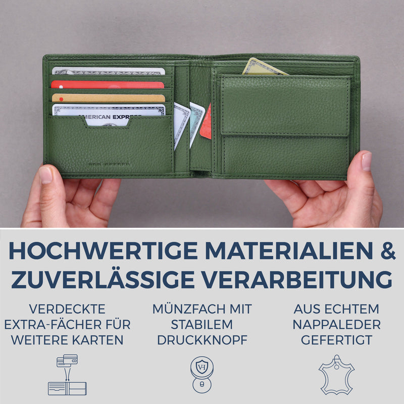 Geldbörse mit RFID-Schutz & 8 Kartenfächer (Genarbt)