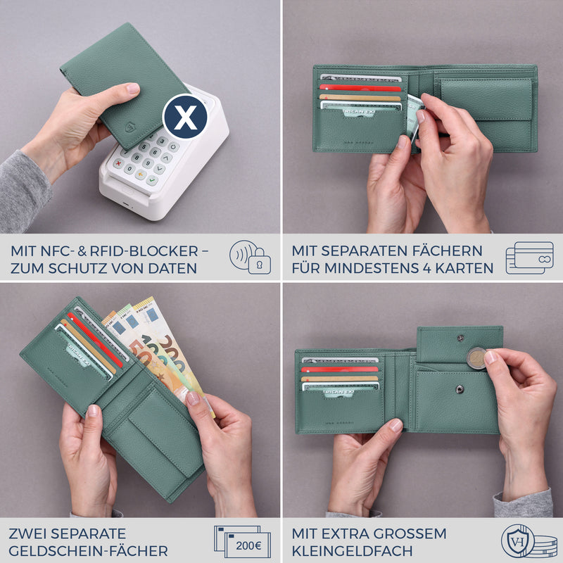 Geldbörse mit RFID-Schutz & 8 Kartenfächer (Genarbt)