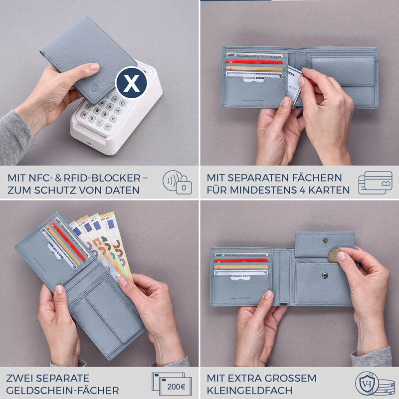 Geldbörse mit RFID-Schutz & 8 Kartenfächer (Genarbt)