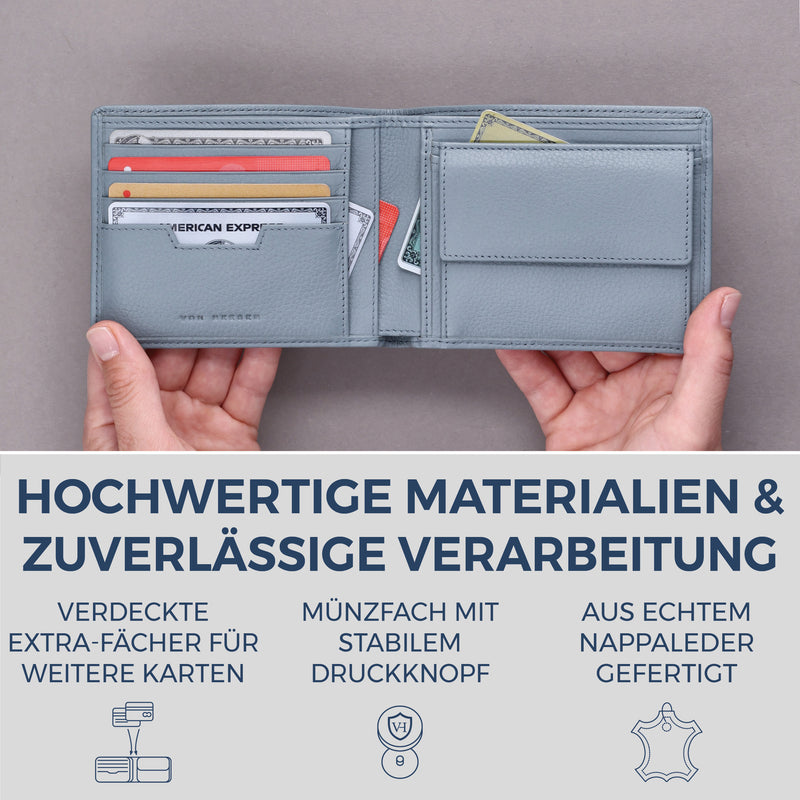 Geldbörse mit RFID-Schutz & 8 Kartenfächer (Genarbt)