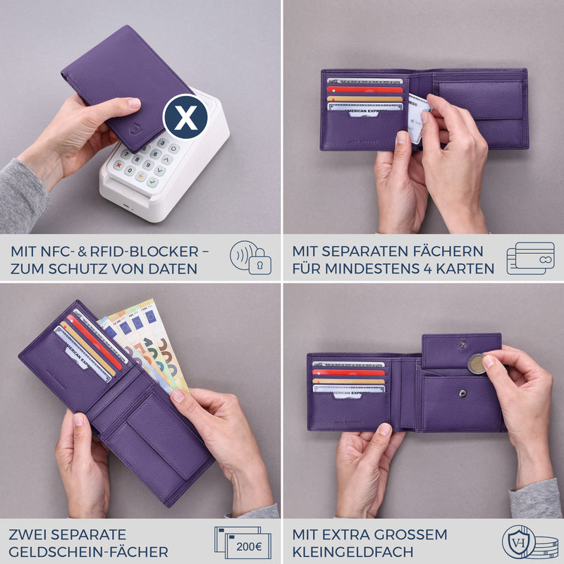 Geldbörse mit RFID-Schutz & 8 Kartenfächer (Genarbt)