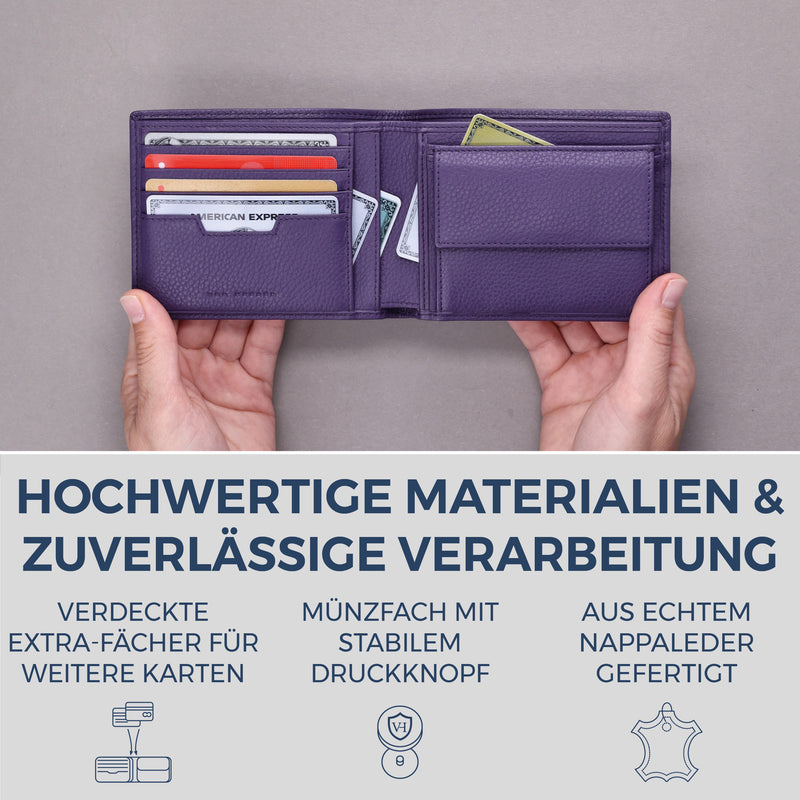 Geldbörse mit RFID-Schutz & 8 Kartenfächer (Genarbt)