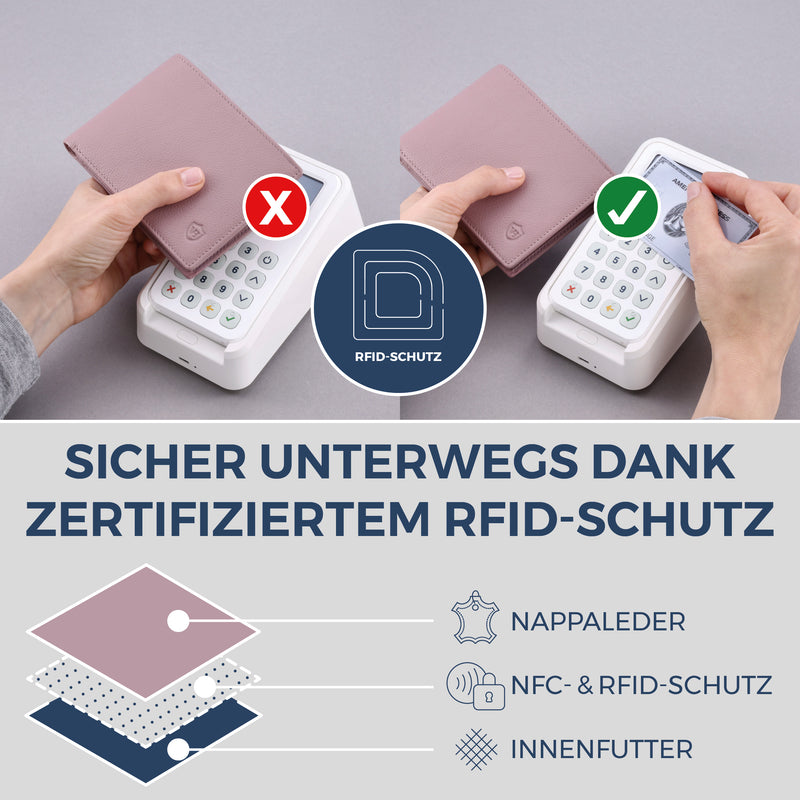 Geldbörse mit RFID-Schutz & 8 Kartenfächer (Genarbt)